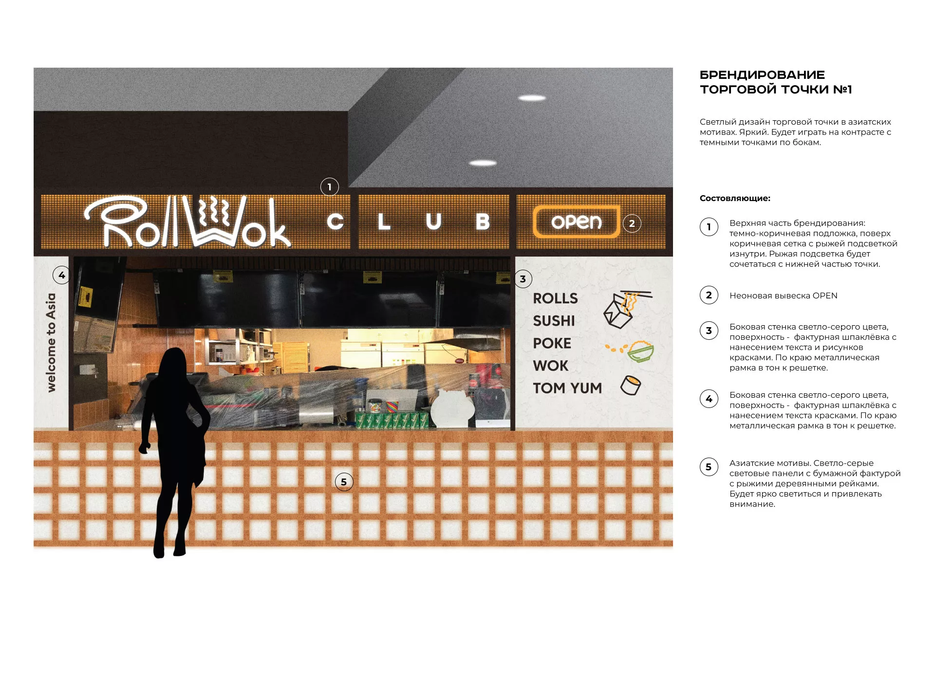 Брендирование торговых точек суши-бара «Roll Wok Club» в Адыгейске