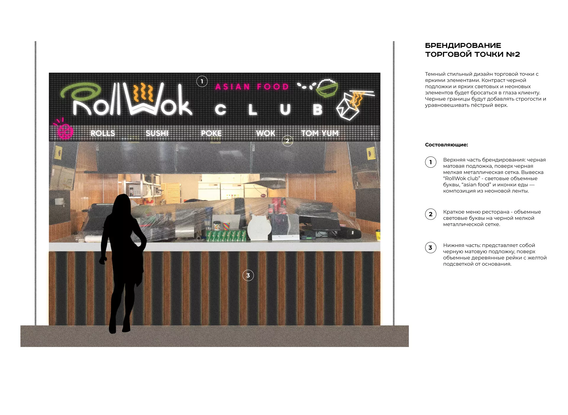 Брендирование торговых точек суши-бара «Roll Wok Club» в Адыгейске